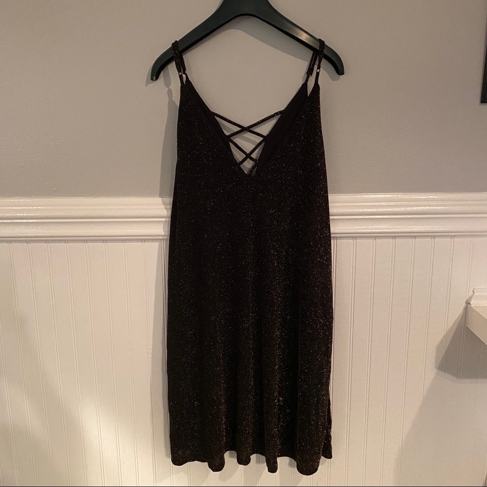 Gold Sparkle Party Dress with Deep V-Neck